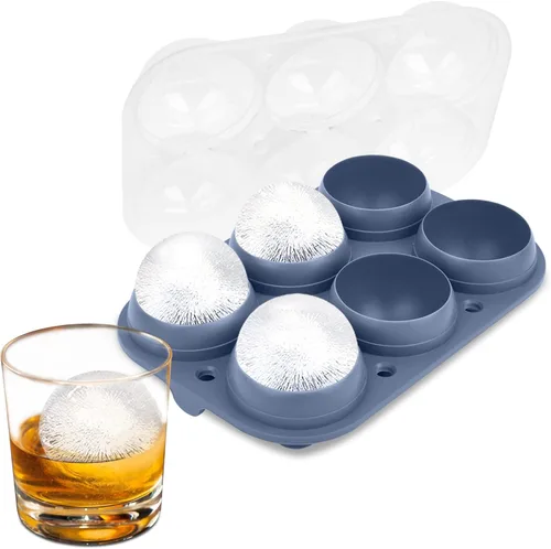 Vista 13 de Samuelworld - Gran molde para bolas de hielo con tapa, bolas de hielo de 6 x 2,5 pulgadas - Sin BPA, bandeja de hielo redonda de silicona fácil