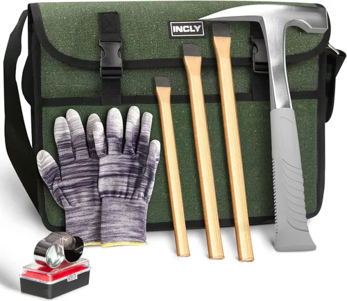 INCLY Kit de 7 martillos de geología, con martillo de 22 onzas y 3 cinceles de excavación para caza de rocas, herramienta de equipo de minería y