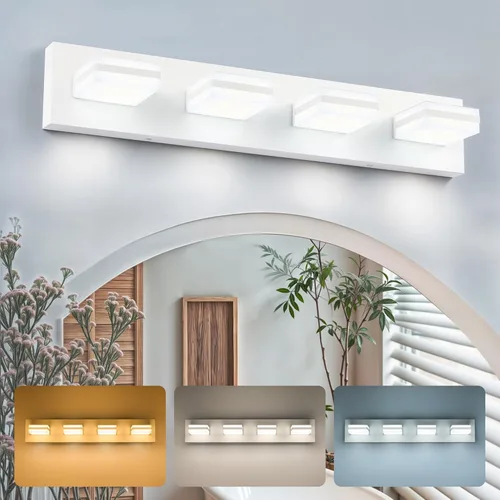 Vista 12 de VONLUCE Lámpara de tocador de baño, 3 luces LED modernas de tocador, luz de baño ajustable 3CCT con función de memoria, pantallas giratorias