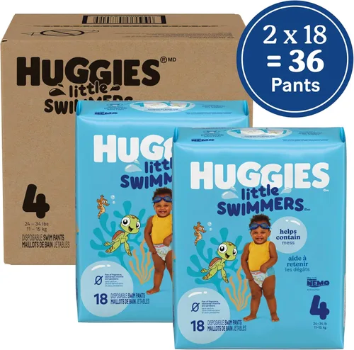 Vista 2 de Huggies - Pañales de baño desechables Little Swimmers, talla 4 (24-34 lbs), 36 unidades, el empaque puede variar