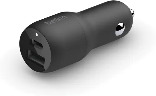 Belkin Cargador de coche dual USB de 37 vatios - Puerto USB-C de entrega de energía de 25 W y puerto USB-A de 12 W para carga PPS de Apple iPhone,