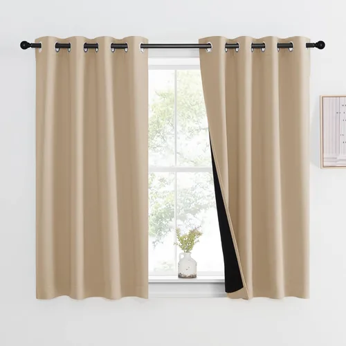 Vista 45 de NICETOWN Cortinas 100 % opacas con aislamiento térmico, panel de cortina deslizante de rendimiento que reduce el ruido con forro negro, bloqueo