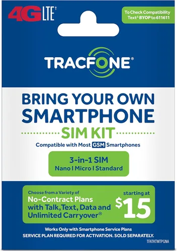 tracfone – Bring Your Own teléfono "GSM tarjeta SIM 3 en 1 kit (4G LTE) – " T-Mobile COMPATIBLES