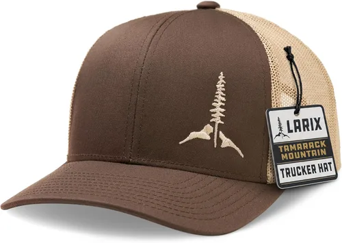 Vista 12 de Larix Hats for Men, Trucker Hat Men, Tamarack Mountain, Mesh Snapback Negro/ Gris