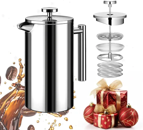 Vista 17 de Cafetera grande de prensa francesa de 50 oz (1.5L), prensa de té aislada de doble pared de acero inoxidable 304 para acampar, hacer senderismo