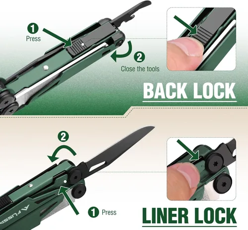 Vista 8 de FLISSA Multiherramienta, cuchillo de bolsillo multiherramienta 15 en 1 con funda, alicates multiherramienta EDC de acero inoxidable para hombres