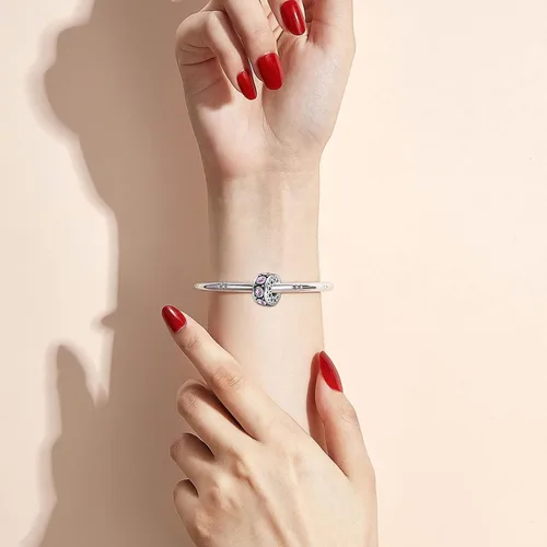 Vista 3 de KunBead Dijes de cuentas de plata con corazón de piedra natal para cumpleaños, pulseras y collares para mujer, Cristal