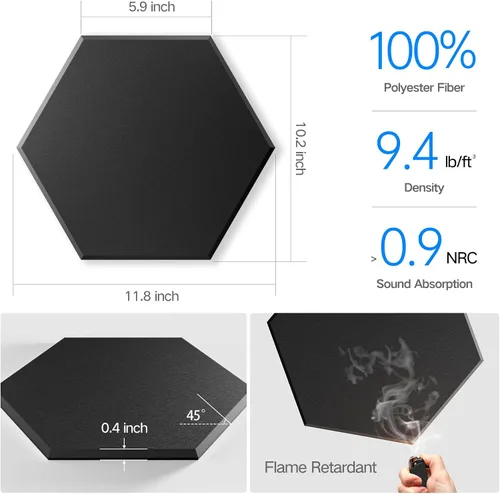 Vista 32 de Paquete de 12 paneles acústicos autoadhesivos de 12 x 10 x 0.4 pulgadas, paneles de espuma a prueba de sonido con alta densidad, elegante diseño