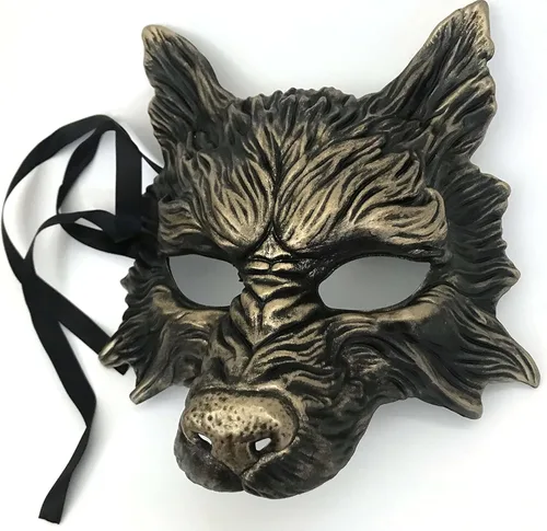 Vista 5 de MasqStudio Máscara de lobo negro, máscara de lobo blanco, máscara de lobos para mascarada, disfraz de Halloween, cosplay, fiesta