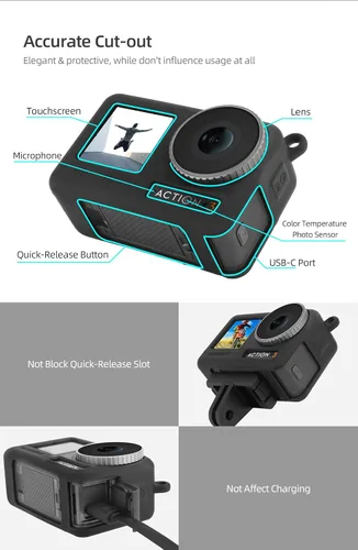 Vista 4 de Funda protectora de silicona para cámara DJI OSMO Action 4/Action 3, portátil a prueba de caídas OSMO Action 4/3, funda protectora de accesorios