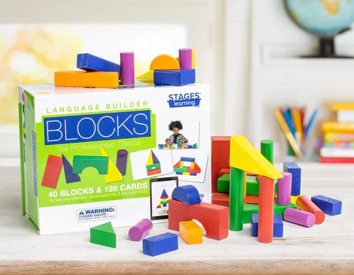 Vista 3 de Etapas materiales de aprendizaje idioma Builder bloque imitación Kit estudios para autismo & Preschool 120 Pretend Play Flashcards, 40 bloques