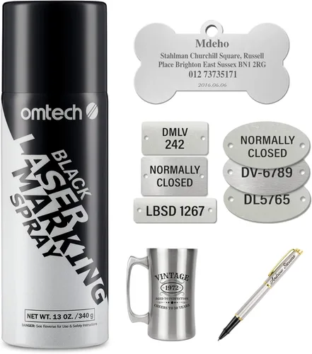 OMTech Spray de Marcado Láser, Fluido de Marcado Láser para Metal para Grabadoras Láser CO2, Aerosol de 13oz de Alto Contraste Negro para Grabado
