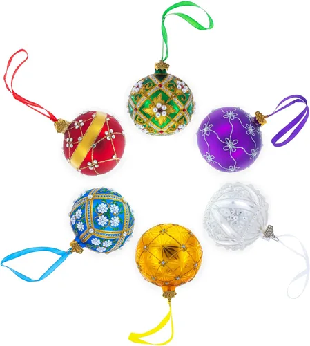 Vista 4 de Juego de 6 bolas de cristal rojo mate adornos de Navidad de 3.25 pulgadas