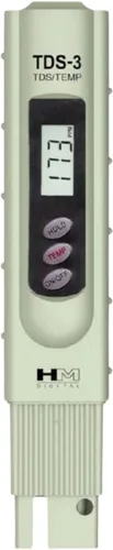 HM Digital TDS-3 medidor de TDS portátil con funda de transporte, rango de medición de TDS de 0 - 9990 ppm, resolución de 1 ppm, precisión de