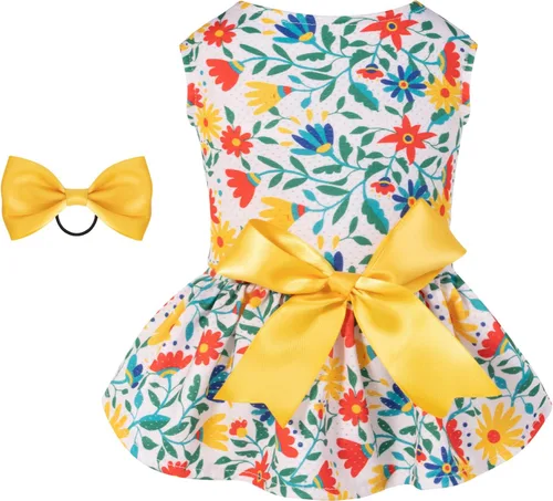 Vista 16 de CuteBone - Vestido de malla para perros, vestido de sol navideño para cachorros, atuendo para mascotas, moda de verano para perros pequeños, niña