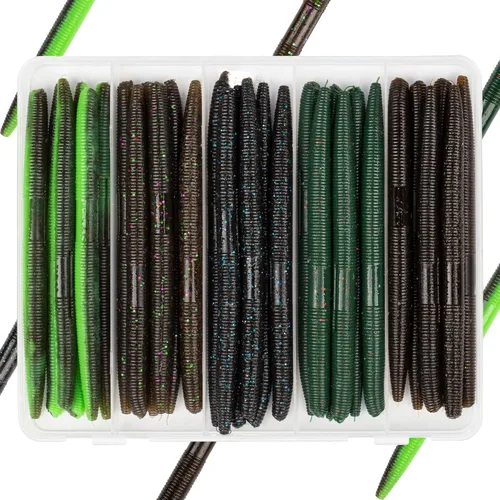 Vista 12 de 30/50/78/100 piezas Senko Worms Kit - Señuelos de pesca de plástico suave de 4"/5" con impregnación de sal para pesca de lubina