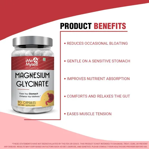 Vista 5 de iMeMyself Glicinato de magnesio 90 cápsulas Fórmula de alta absorción para apoyo muscular y relajación