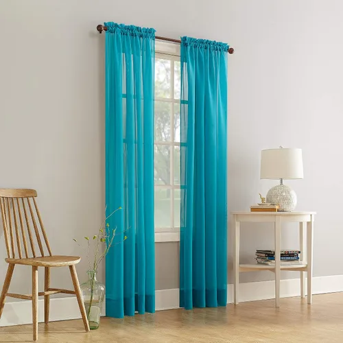 Vista 3 de Comfy Deal 2 paneles de cortina de gasa transparente para ventana con costuras hermosas y elegantes (negro)