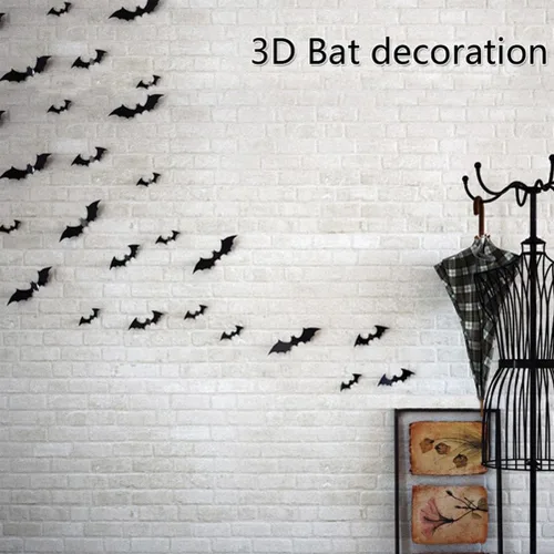 Vista 4 de 60 piezas de decoración de murciélagos 3D de Halloween, decoración de pared de murciélagos de Halloween, calcomanías de pared de murciélagos