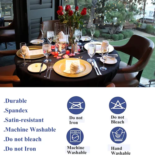 Vista 2 de Paquete de 4 manteles redondos de elastano negro de 72 pulgadas, fundas de mesa de elastano de 6 pies, mantel redondo ajustado color negro, mantel