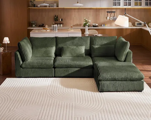 Vista 15 de Sofá modular de gran tamaño, sofá modular de pana extra profundo con diván otomano, sofás de felpilla esponjosa en forma de L para sala de estar