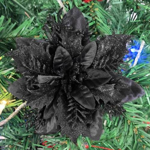 15 piezas de flores artificiales de Navidad de Pascua con clips y tallos, decoraciones de Pascua de Navidad con purpurina, adornos para árbol de