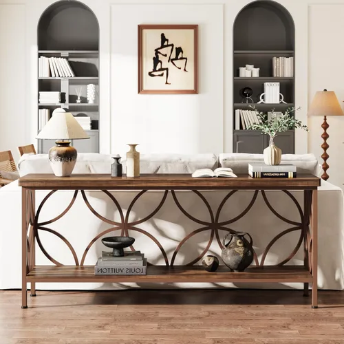 Vista 6 de Tribesigns - Mesa de sofá estrecha de 70.9 pulgadas, mesa de sofá larga industrial detrás del sofá, mesa consola de entrada con almacenamiento