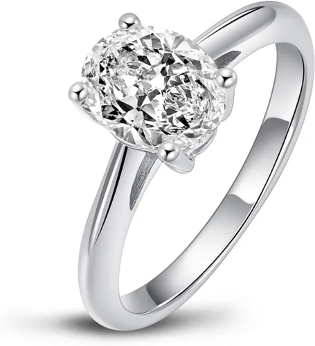 Vista 2 de DYUNQ Anillo de compromiso de boda de 2 quilates para mujer, oro solitario, pera, óvalo, princesa, anillo de corte redondo, plata de ley 925