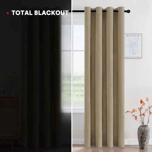 Vista 82 de Primitive - Cortinas opacas 100 % de lino texturizado natural para dormitorio, sala de estar, cortinas para ahorra energía, tela de arpillera