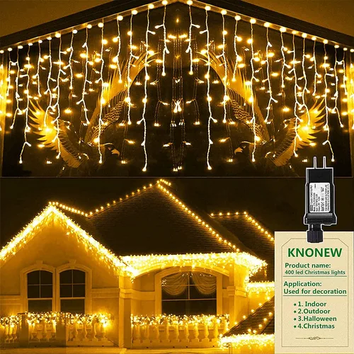 Vista 17 de Luces de Navidad para decoración al aire libre, 1216 LED, 99 pies, 8 modos, cortina de luces con 228 gotas, tira de luces LED de alambre