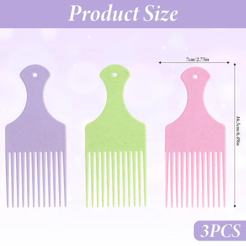 Vista 2 de Púas de pelo para mujer, 3 piezas, peine de plástico con dientes anchos afro para mujeres, herramientas de peinado rizado (color macarrón)