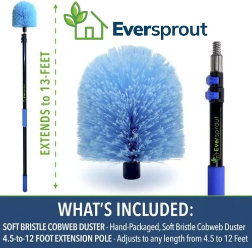 Vista 2 de EVERSPROUT Combo de plumero y poste de telaraña de 5 a 12 pies, cerdas