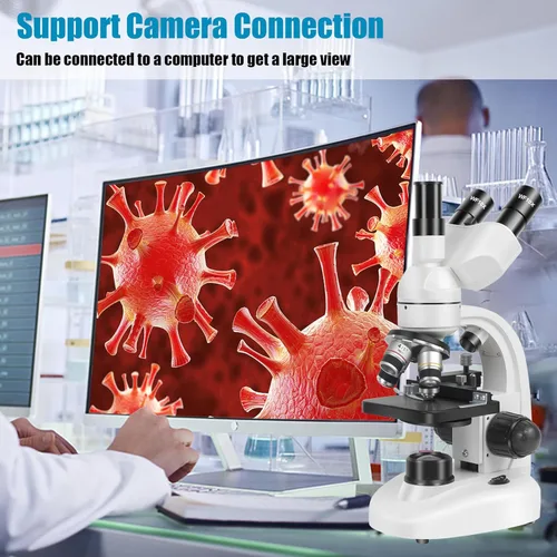 Vista 6 de Microscopio trinocular compuesto con ocular electrónico, microscopio profesional de laboratorio 40X-5000X para adultos con oculares WF10X y WF25X