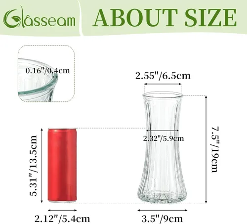 Vista 3 de Glasseam Jarrón de cristal para decoración del hogar: floreros transparentes para sala de estar, cocina, baño, mesa de boda, centros de mesa – 7.5