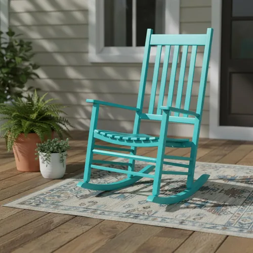 Vista 2 de Shine Company - Balancín para porche estilo Vermont, Silla mecedora de madera de respaldo alto, Aruba