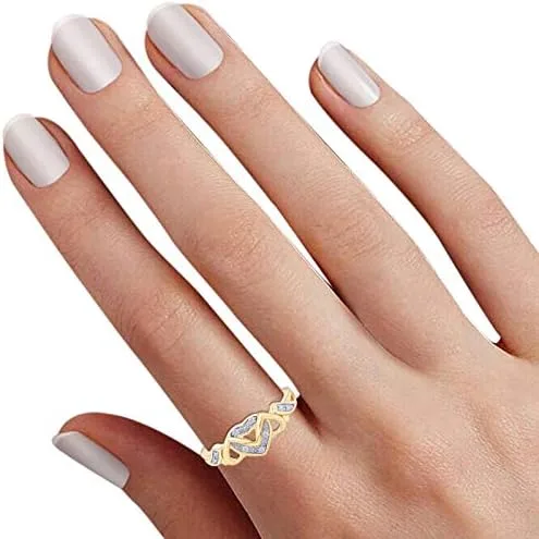 Vista 6 de Jewel Zone US - Anillo de compromiso con triple corazón de diamante natural blanco en oro de 14 quilates sobre plata de ley (0,03 quilates)