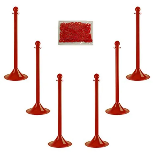 Vista 12 de Mr. Chain, juego de postes de contención plásticos con 50" de cadena y ganchos en forma de C (Paquetes de 6), Negro, 6