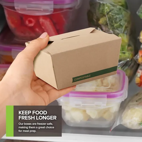 Vista 6 de Stock Your Home Juego de 50 recipientes de comida comercialmente compostables de 30 onzas, cajas de papel para llevar, pequeñas cajas de papel kraft