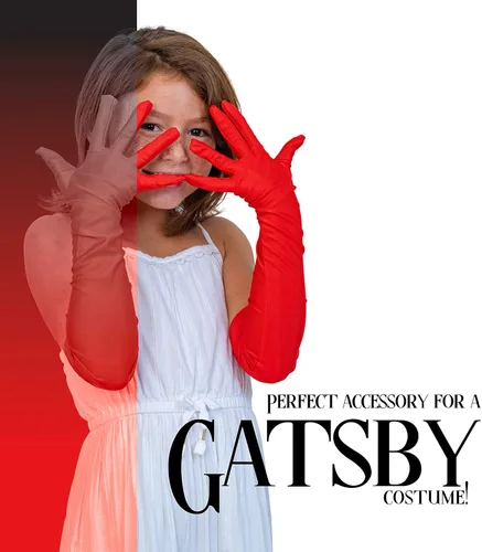 Vista 4 de Skeleteen Guantes de ópera de satén rojo, guantes de codo de los años 20 – 1 par