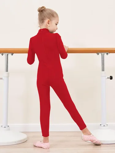 Vista 3 de Leotardo de manga larga para niñas de cuello alto para disfraz de baile, gimnasia, de 3 a 12 años