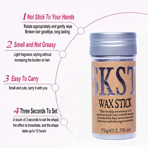 Vista 3 de Barra de cera para peinar el cabello Slick Stick Línea de Cabello Suave Pomada Gel Stick Crema de Peinado No Grasa para Control de Bordes Flyaways &