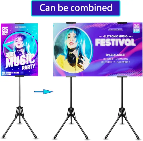 Vista 7 de GSOW Soporte para póster para exhibición, trípode ajustable de 80 pulgadas, soporte retráctil para tablero de póster, soporte de pancarta de doble