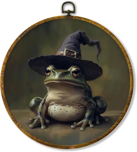 Vista 50 de Hiuwevt Decoración de pared ovalada rústica para el día de la lavandería, impresiones de lienzo retro con marco de perro de campo, decoración