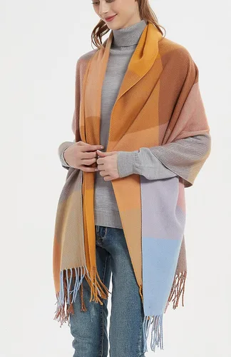 Vista 2 de Wander Agio - Bufanda larga y a la moda para mujer, diseño a cuadros, cálida, chal para invierno