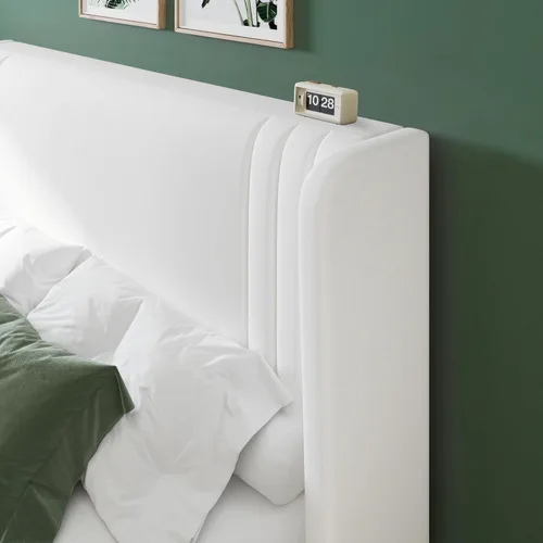 Vista 4 de Allewie Base de cama de plataforma de terciopelo tamaño Queen con cabecera acolchada vertical con respaldo alado, fácil montaje, almacenamiento