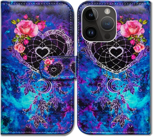 Vista 20 de Bcov Funda para iPhone 15 Pro, de piel con tapa y soporte para tarjeta y soporte para iPhone 15 Pro