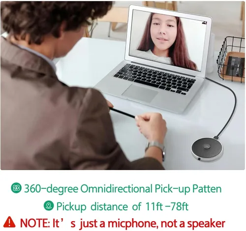 Vista 2 de Micrófono de computadora de 360° para escritorio, micrófono de PC de conferencia USB, tecnología de cancelación de ruido, grabación, Skype, clase