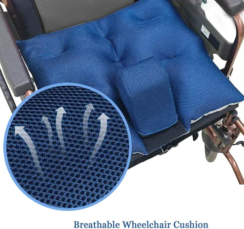 Vista 4 de Cojín de cuña con pomo para silla de ruedas, cojín transpirable para silla de ruedas con correas de asiento ajustables, almohadilla de asiento
