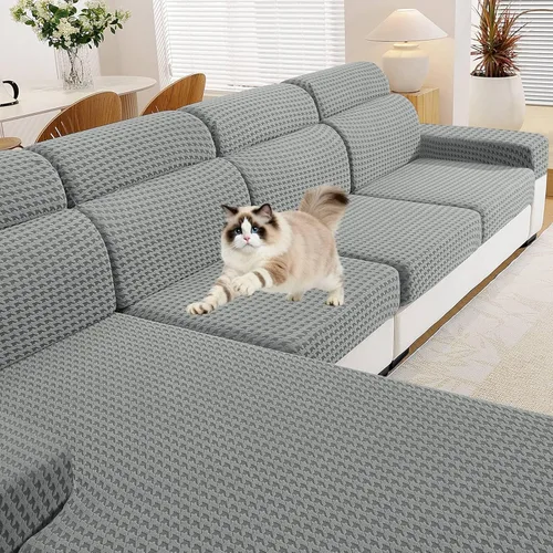 Vista 12 de MAXIJIN Fundas de cojín para sofá seccional, funda de cojín elástica para sofá, lavable, protector de muebles con parte inferior elástica y correa