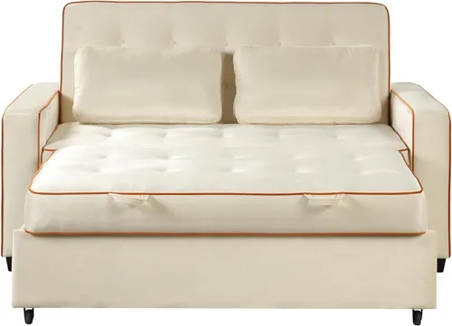 Vista 33 de Merax Cama tapizada de lino de 65.7 pulgadas, sofá cama extraíble adjunta 2 cojines, puerto de carga USB doble y respaldo ajustable para sala de Gris